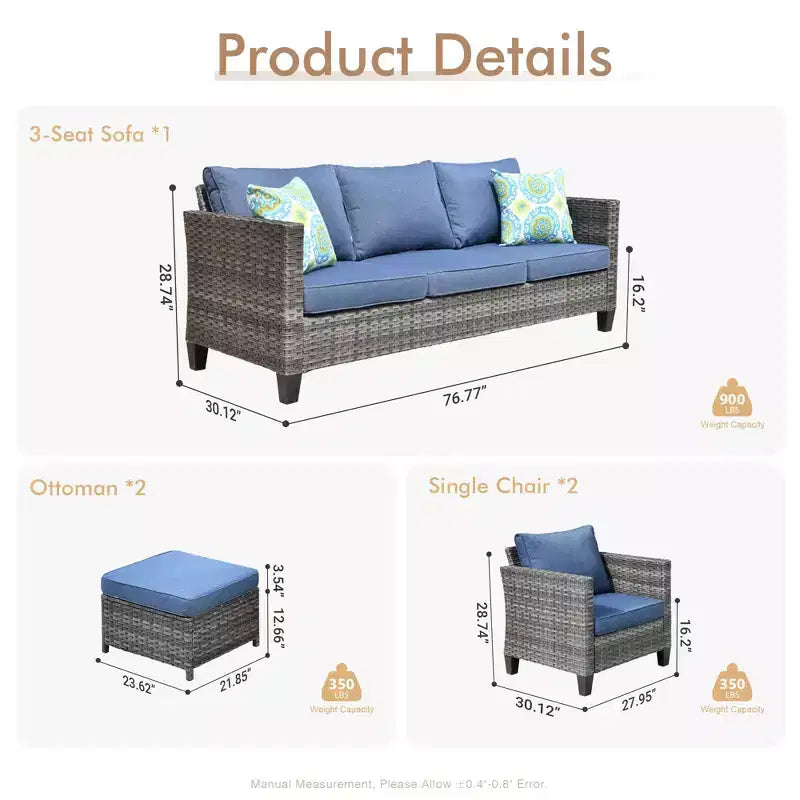 HOMLUX Outdoor Sectional Sofa Set, 5 Pieces Modular Outdoor Wicker Sofa Set with Ottomans, All-Weather Design