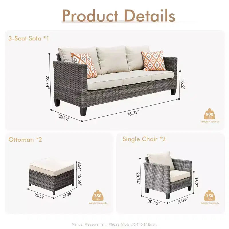 HOMLUX Outdoor Sectional Sofa Set, 5 Pieces Modular Outdoor Wicker Sofa Set with Ottomans, All-Weather Design