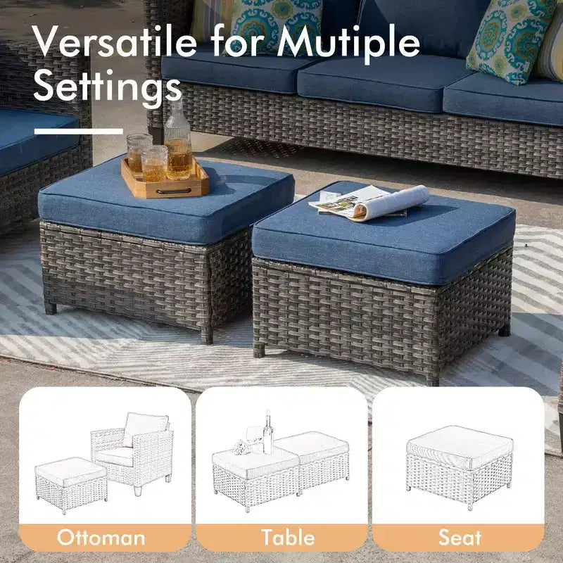 HOMLUX Outdoor Sectional Sofa Set, 5 Pieces Modular Outdoor Wicker Sofa Set with Ottomans, All-Weather Design