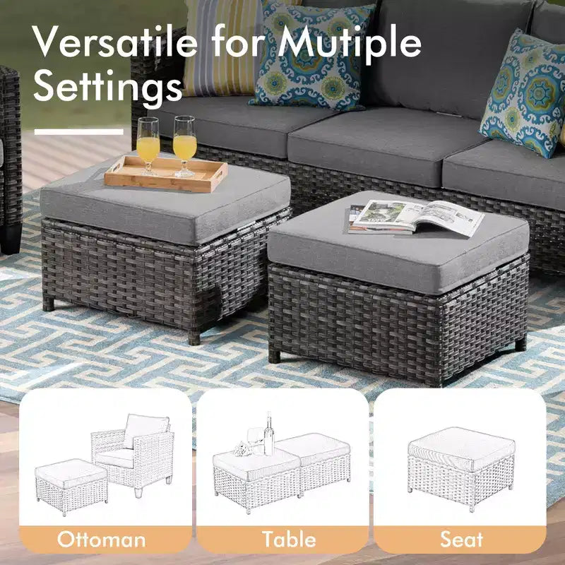 HOMLUX Outdoor Sectional Sofa Set, 5 Pieces Modular Outdoor Wicker Sofa Set with Ottomans, All-Weather Design