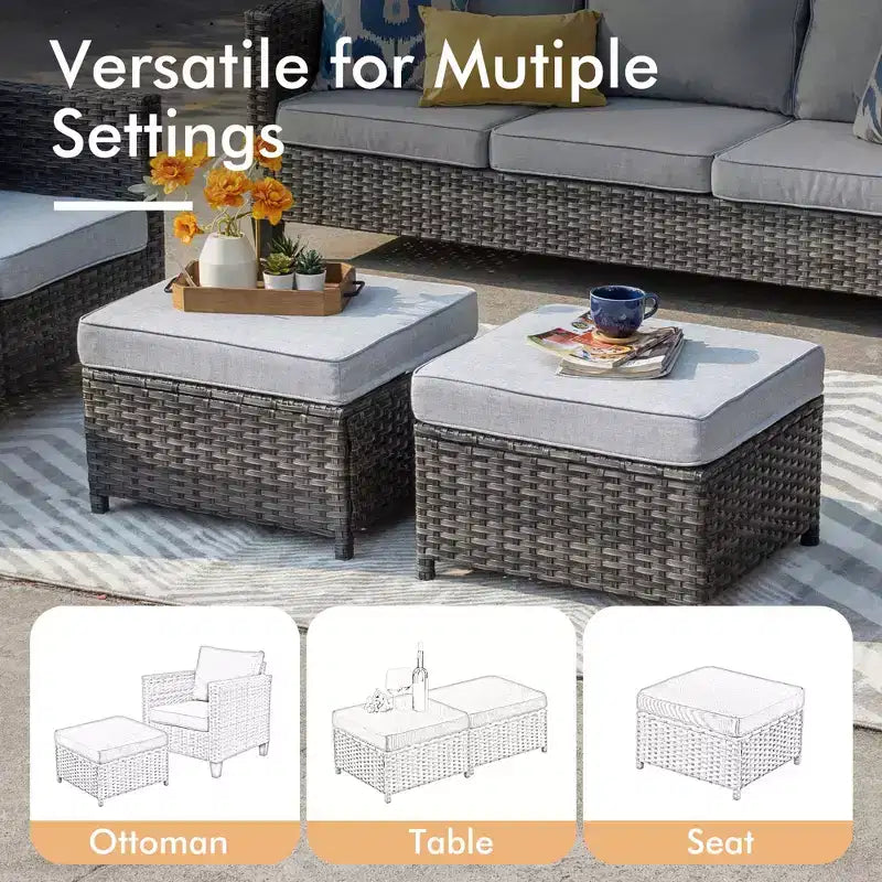 HOMLUX Outdoor Sectional Sofa Set, 5 Pieces Modular Outdoor Wicker Sofa Set with Ottomans, All-Weather Design