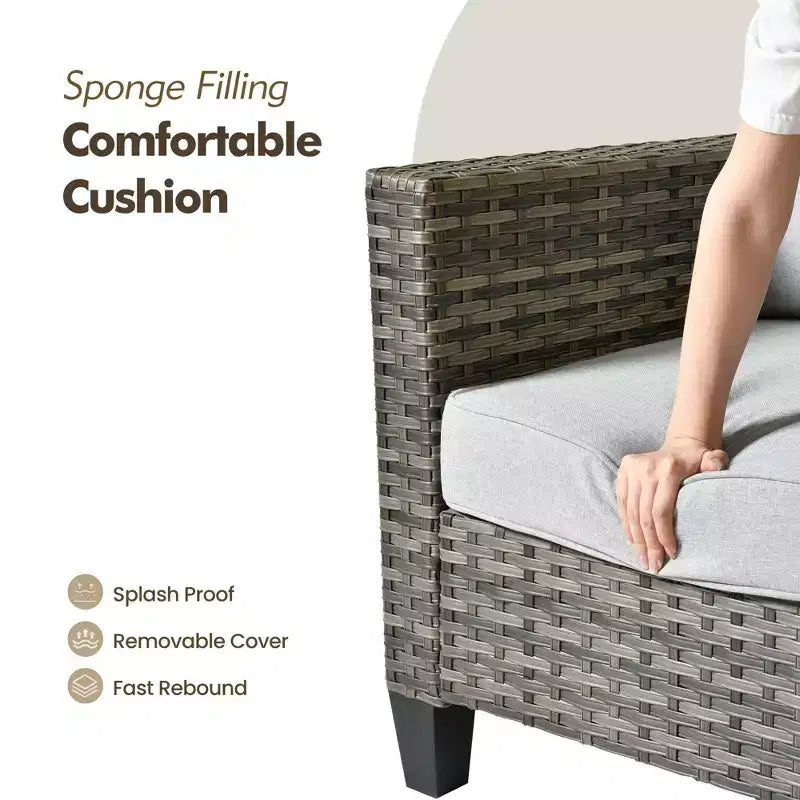 HOMLUX Outdoor Sectional Sofa Set, 5 Pieces Modular Outdoor Wicker Sofa Set with Ottomans, All-Weather Design