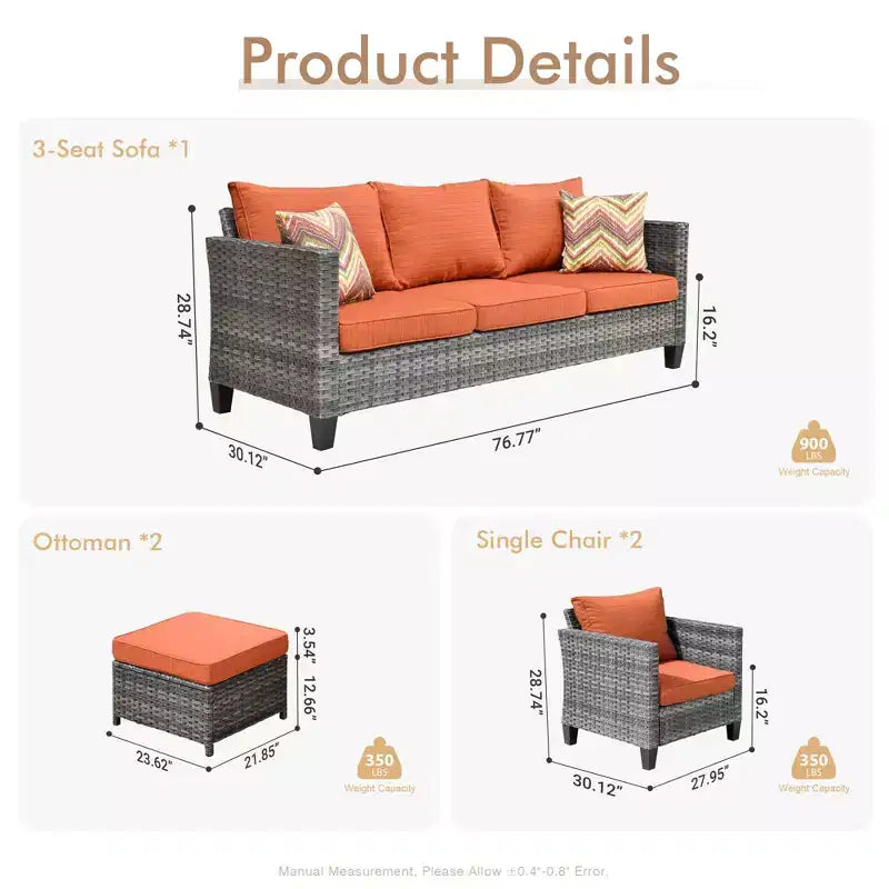 HOMLUX Outdoor Sectional Sofa Set, 5 Pieces Modular Outdoor Wicker Sofa Set with Ottomans, All-Weather Design