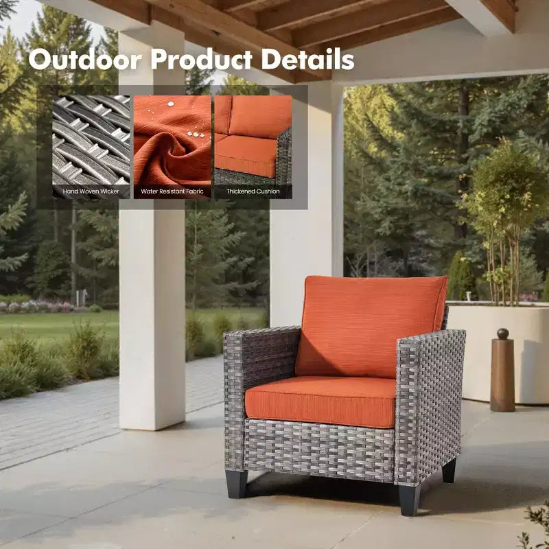 HOMLUX Outdoor Sectional Sofa Set, 5 Pieces Modular Outdoor Wicker Sofa Set with Ottomans, All-Weather Design