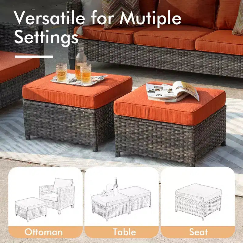 HOMLUX Outdoor Sectional Sofa Set, 5 Pieces Modular Outdoor Wicker Sofa Set with Ottomans, All-Weather Design