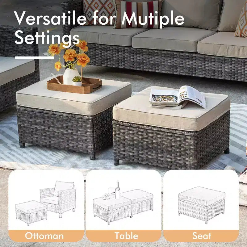 HOMLUX Outdoor Sectional Sofa Set, 5 Pieces Modular Outdoor Wicker Sofa Set with Ottomans, All-Weather Design
