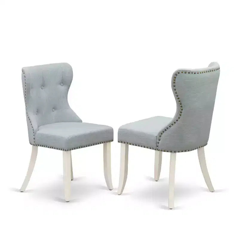 Dining Table Set 4 Chairs - Linen Fabric Blue & White - Modern Wood Kitchen Set