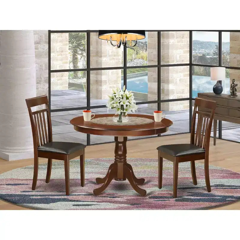 HomeStock 3-Piece Mahogany Finish Solid Wood Top Dining Table with 2 Chairs