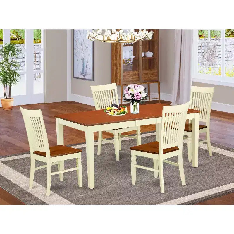 Vintage Dining Room Set - 5 Piece Table & Chair Set - Kitchen Table with Leaf - Buttermilk Cherry Finish