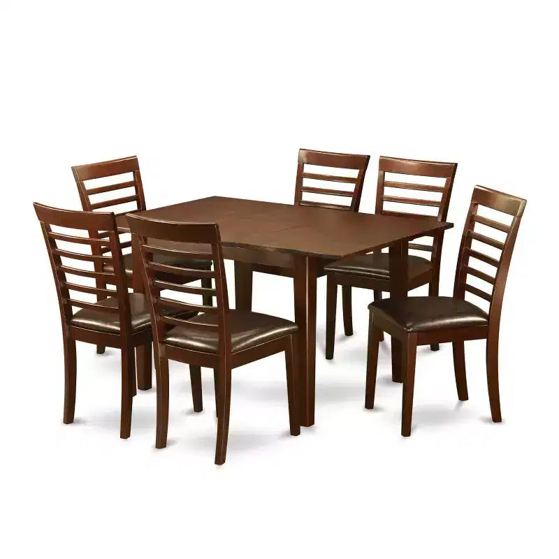 Chic 7 Piece Dinette Set - Rectangle Table w/ Leaf & 6 Dining Chairs - 32x60 Inch