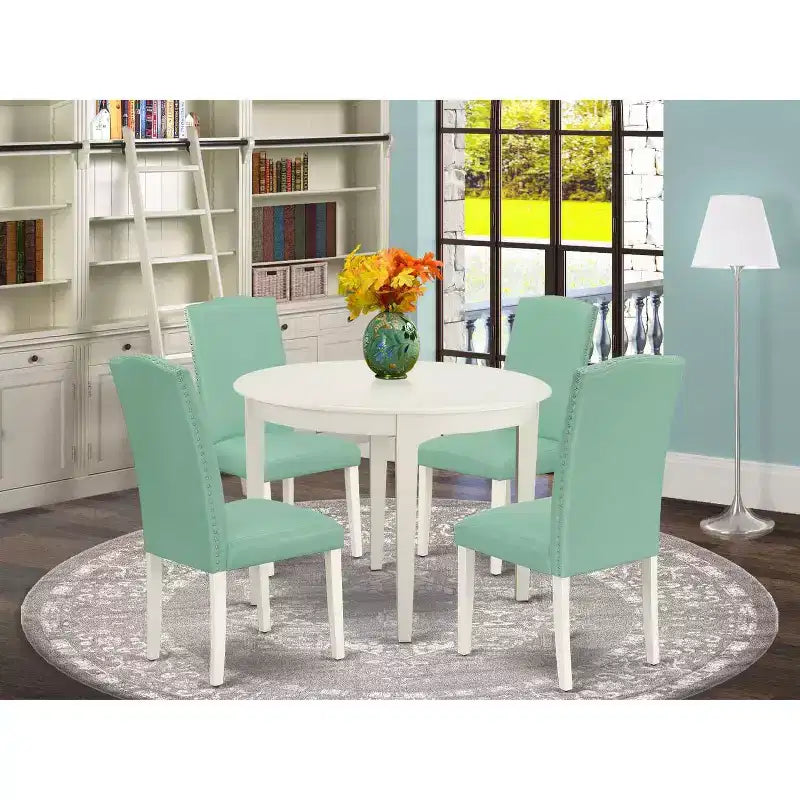 Round Kitchen Table Set 5 Piece - 42 Inch Table & 4 Parsons Chairs - Rustic Dining Room Set