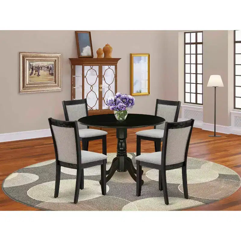 HomeStock 5-Piece Natural Oak Finish Solid Wood Top Dining Table with 4 Parson Chair with Drop Leaf Lattice Back