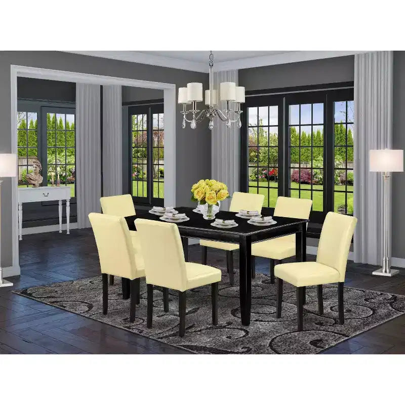 Rectangular Dining Set 7Pc - Parsons Chairs, 60 Inch Table, Modern PU Leather, Stylish Dining Room Furniture