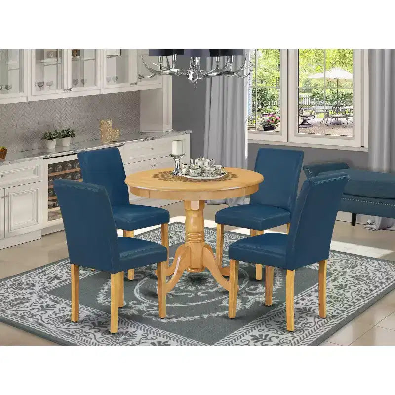 Round Dining Table Set for 4 - 36 Inch Kitchen Table with 4 Chairs - Modern Oak Finish