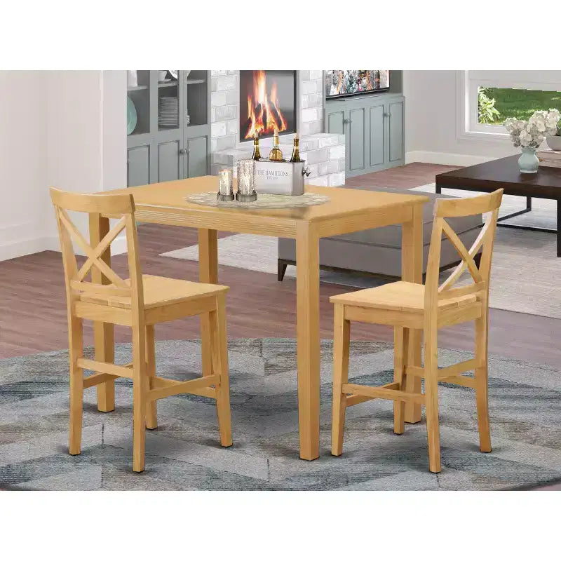 Counter Height Dining Table Set - 3 Piece Kitchen Table & Chairs - Modern Farmhouse Style