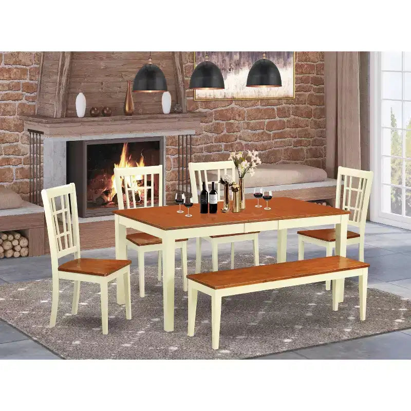 Rustic Dining Set 7Pc - Kitchen Table & 6 Chairs - Solid Wood Dinette Set