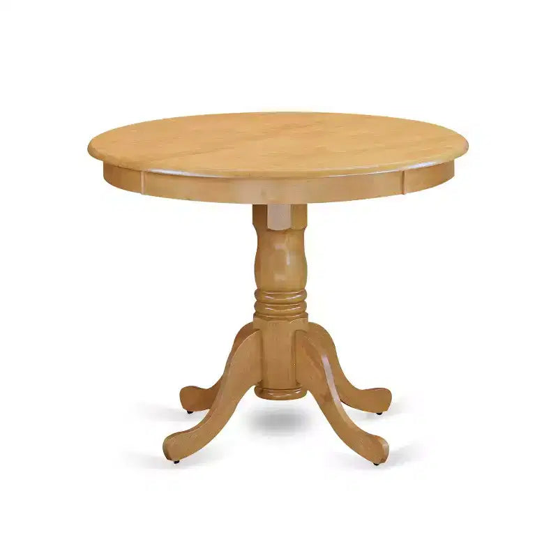 Modern Round Dining Set 5Pc - 36 Table & 4 Chairs - Oak Legs, Linen Fabric - HomeStock