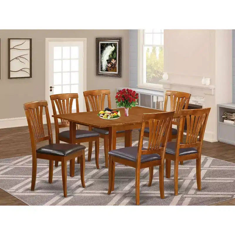 Modern Dining Set - 7 Piece Kitchen Table with Chairs - 36x54 Inch Rectangle Table & Faux Leather Seats