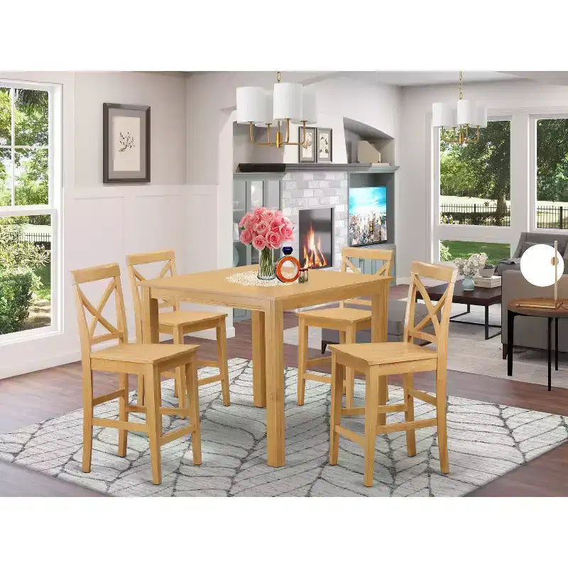 Counter Height Dining Set - Pub Table & Bar Stools - Modern Wood Dining Room Furniture