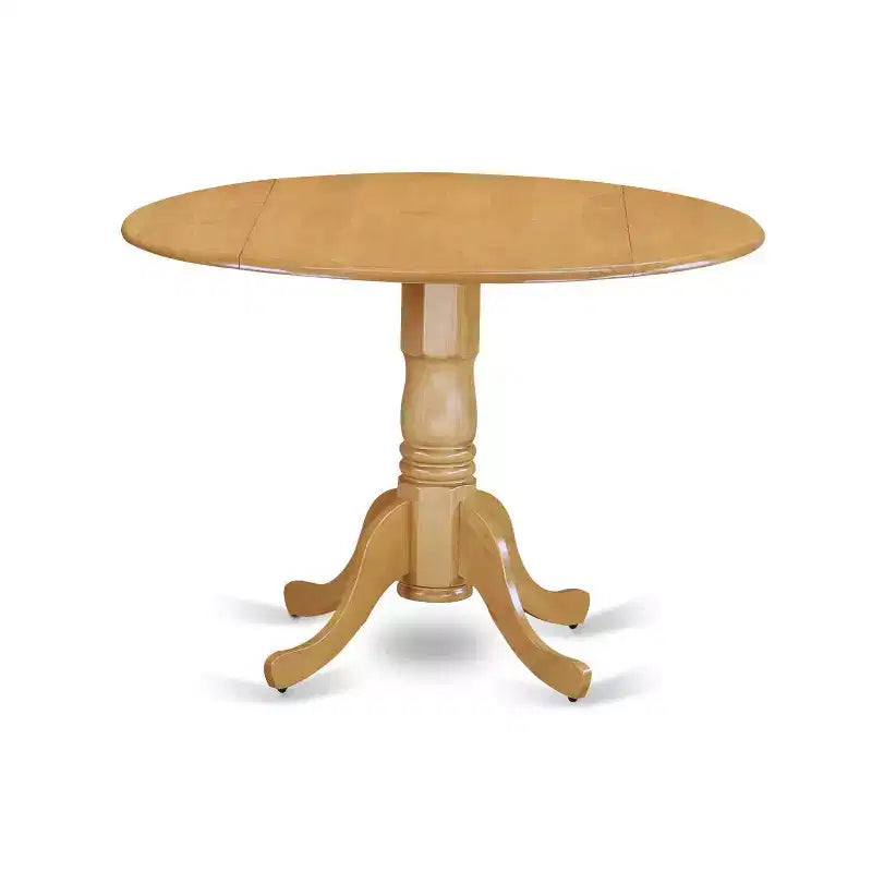 HomeStock 5-Piece Round Natural Oak Finish Solid Wood Top Dining Table with 4 Parson Chair with Drop Leaf