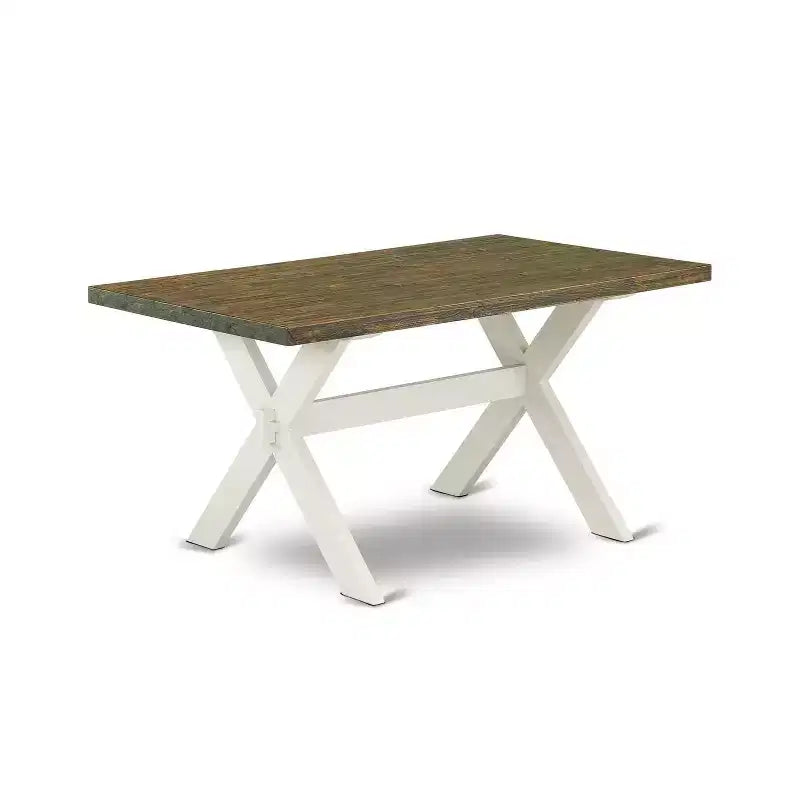 7-Piece Rectangle Distressed Jacobean Finish Solid Wood Top Dining Table with 6 Parson-Chairs with