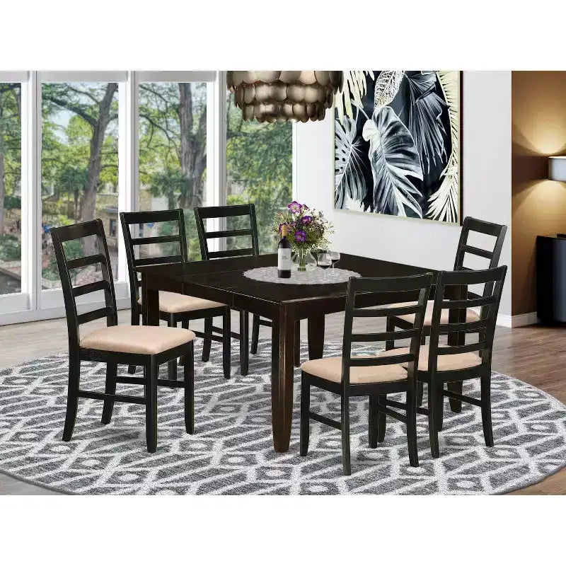 HomeStock 7-Piece Square Cappuccino Finish Solid Wood Top Dining Table with 6-Chairs