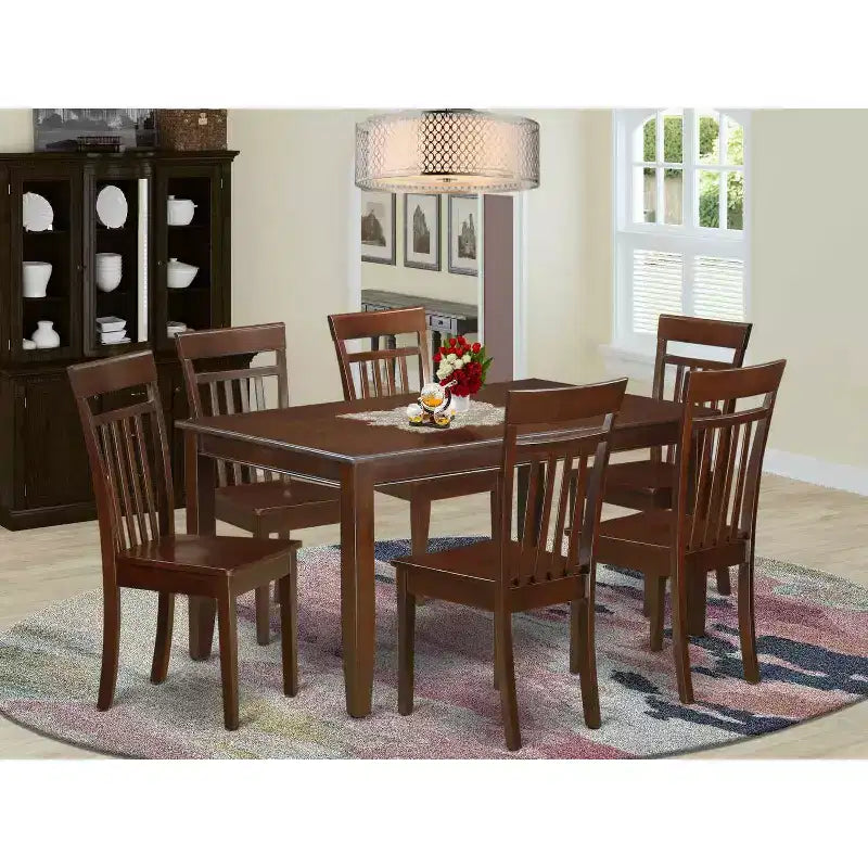 Classic 7 Piece Dining Set - Rectangle Wood Table & 6 Chairs - Kitchen Dinette Set