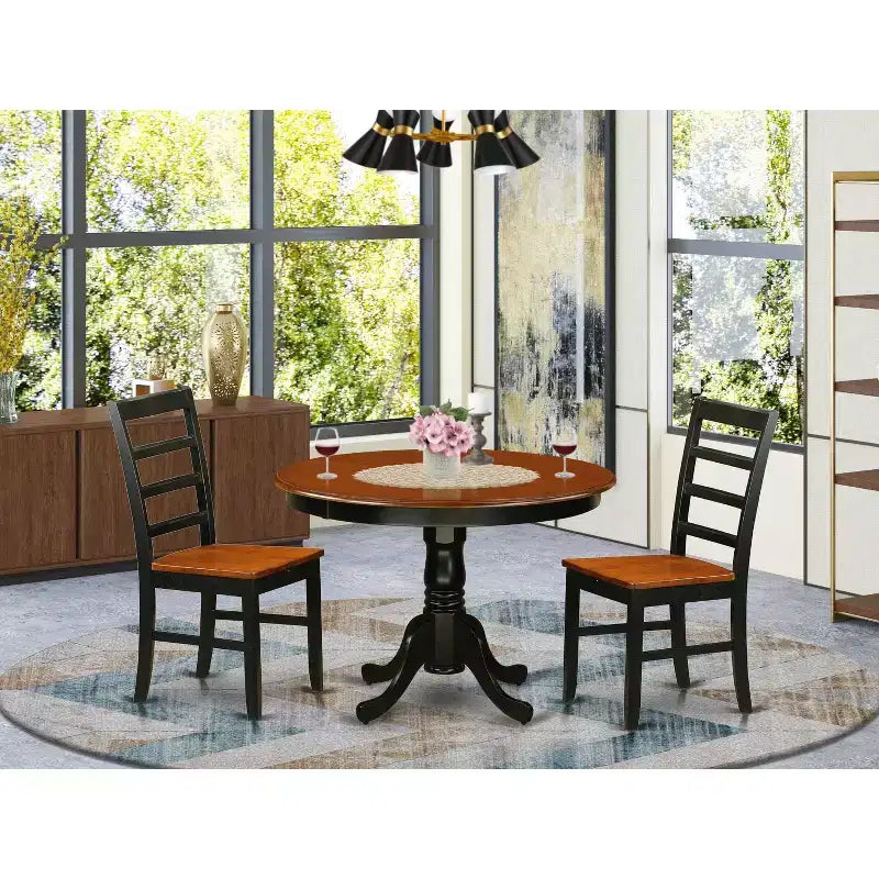 Gothic Kitchen Table Set - Round Dining Table & Chairs - 5 Piece Dinette Set - Black Finish