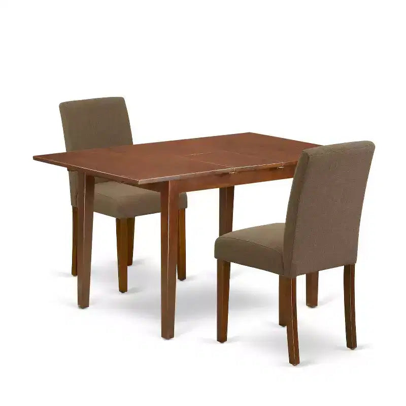 Kitchen Table Set 3pc Rectangle Dining Table W/Leaf & 2 Parsons Chairs - Rustic Linen Fabric