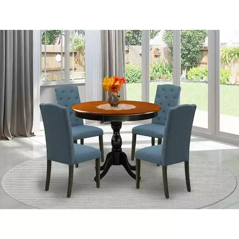 HomeStock 5-Piece Black and Cherry Finish Solid Wood Top Dining Table with 4 Parson Chair