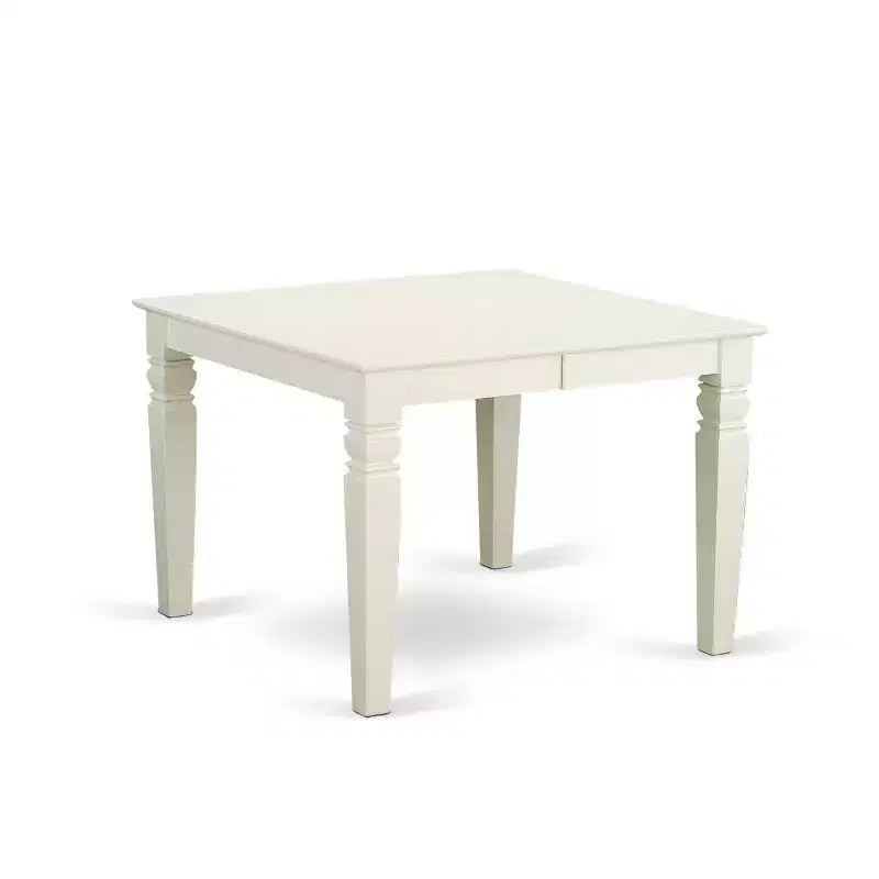 HomeStock 5-Piece Rectangle Linen White Finish Solid Wood Top Dining table with 4 Chairs with Butterfly Leaf Slat Back