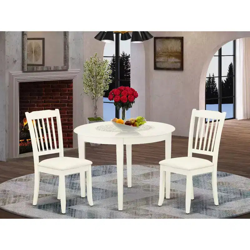 3Pc Dinette Set - Kitchen Table & 2 Dining Chairs - White Finish - Small Space Friendly