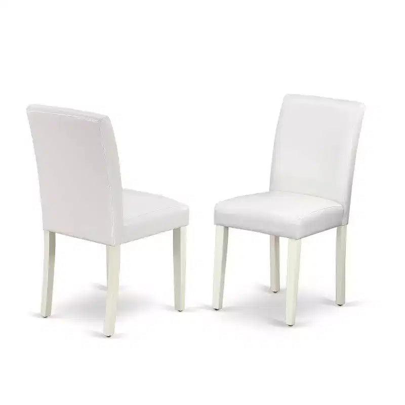 HomeStock 5-Pc Linen White Finish Solid Wood Top Dining table with 4 White Faux Leather Upholstered Parson Chairs