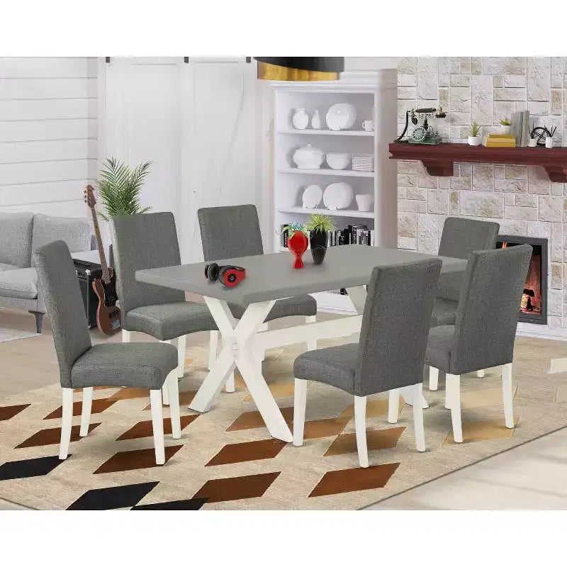 7-Piece Rectangle Natural Oak Finish Solid Wood Top Dining Table with 6-Chairs with