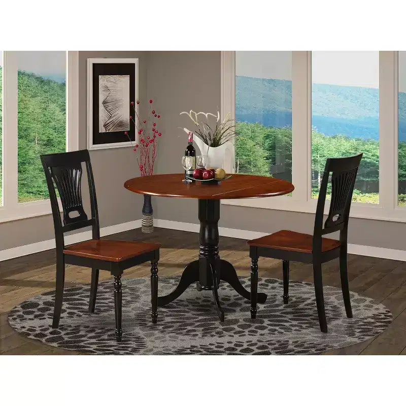 Round Dining Table Set for 2 - Kitchen Table with Chairs - Saddle Brown Finish