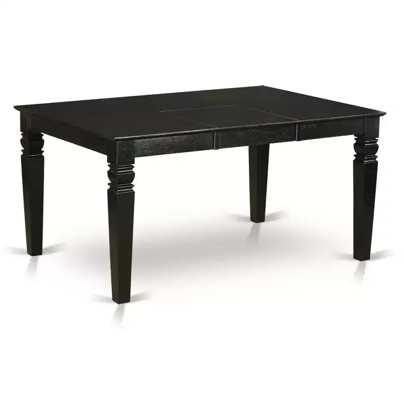 HomeStock 7-Piece Rectangle Black Finish Solid Wood Top Dining Table with 6-Chairs with Butterfly Leaf Slat Back