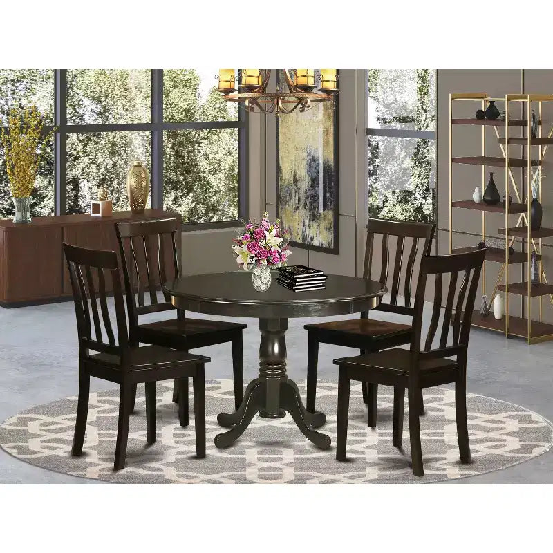 Round Kitchen Dinette Set - 42 Inch Table & 4 Chairs - Modern Dining Room Set