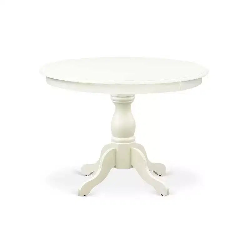 HomeStock 5-Piece Linen White Finish Solid Wood Top Dining table with 4-Chairs