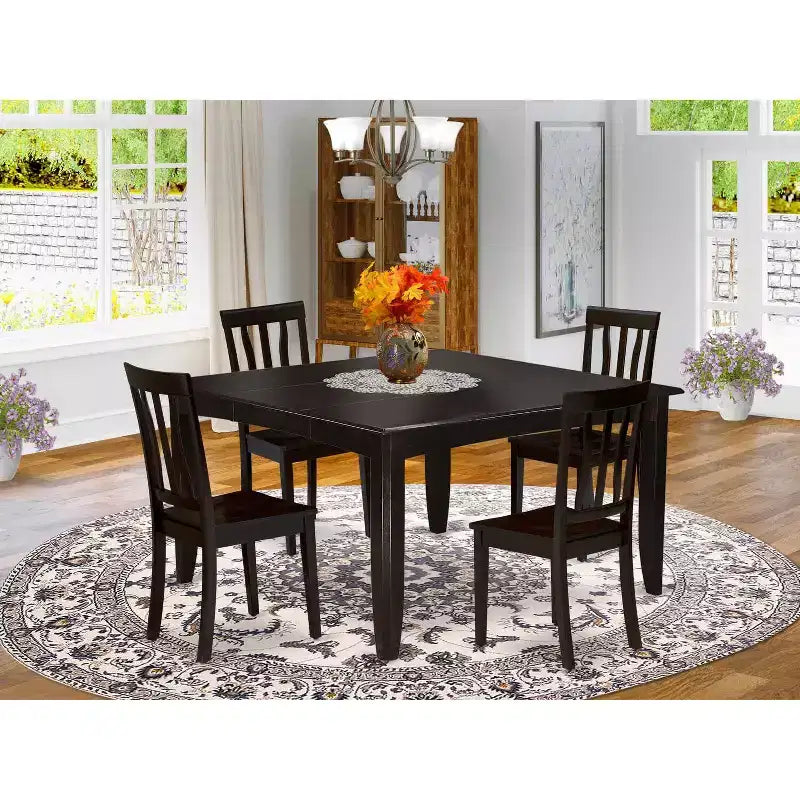 HomeStock 5-Piece Square Cappuccino Finish Solid Wood Top Dining Table with 4 Chairs