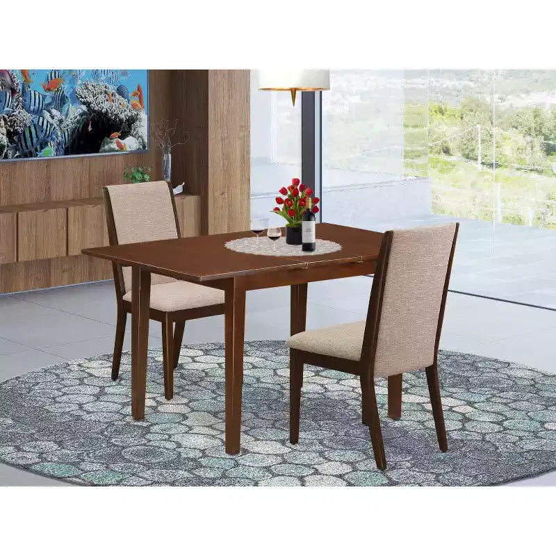 Kitchen Table Set with Chairs - 3 Piece Dining Set, Linen Fabric, Butterfly Leaf Table