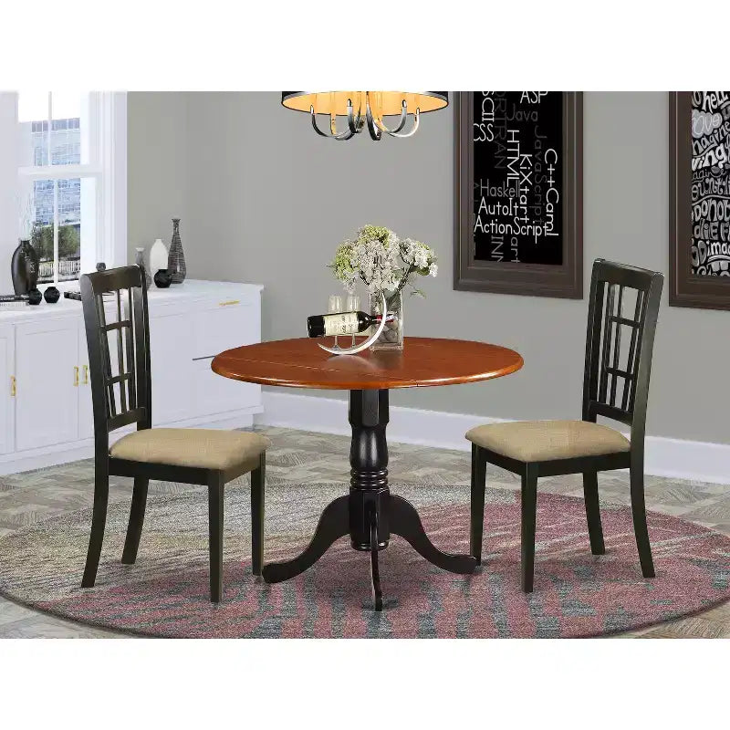 Vintage 3-Piece Dining Set - Drop Leaf Table & 2 Chairs - Compact Kitchen Table Set - Black Cherry Finish