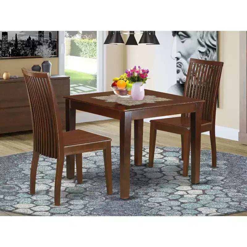 Dinette Set 3 Piece - Table & 2 Chairs - Wood Dining Set - Antique Accents - Mahogany Finish