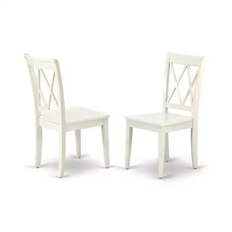 HomeStock 5-Pc Round Linen White Finish Solid Wood Top Dining table with 4 Chairs with Cross Back