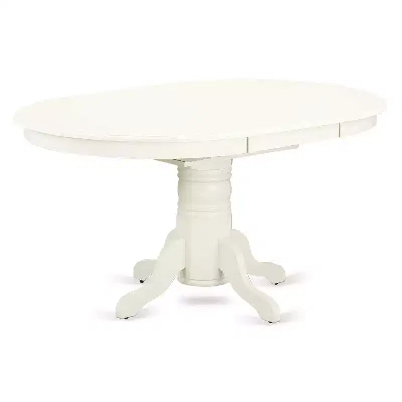 HomeStock 7-Pc Linen White Finish Solid Wood Top Dining Table with 6-Chairs with Butterfly Leaf