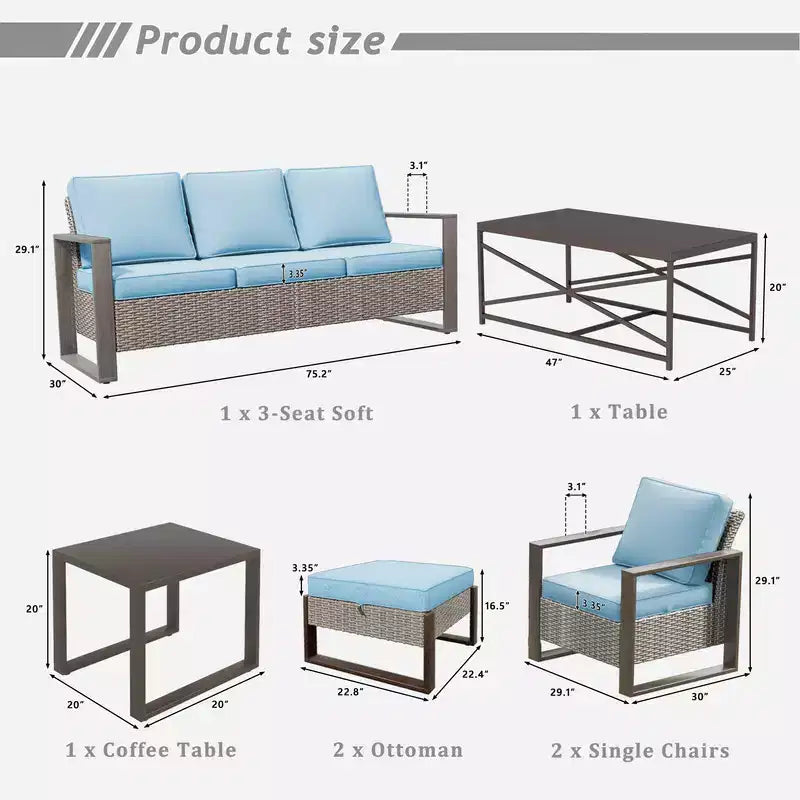 UPTIOT 7-Piece Outdoor Patio Conversation Set