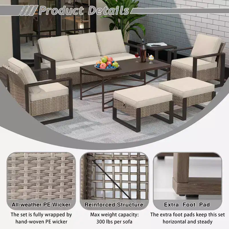 UPTIOT 7-Piece Outdoor Patio Conversation Set