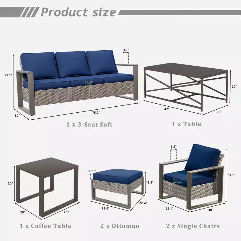 UPTIOT 7-Piece Outdoor Patio Conversation Set