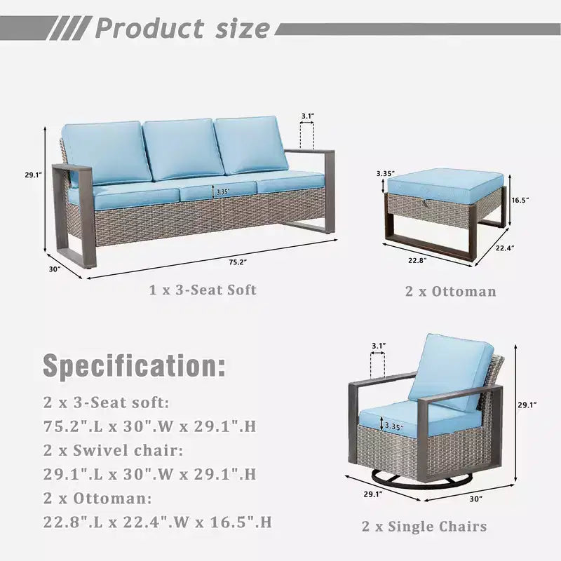 UPTIOT 6-Piece Outdoor Patio Conversation Set