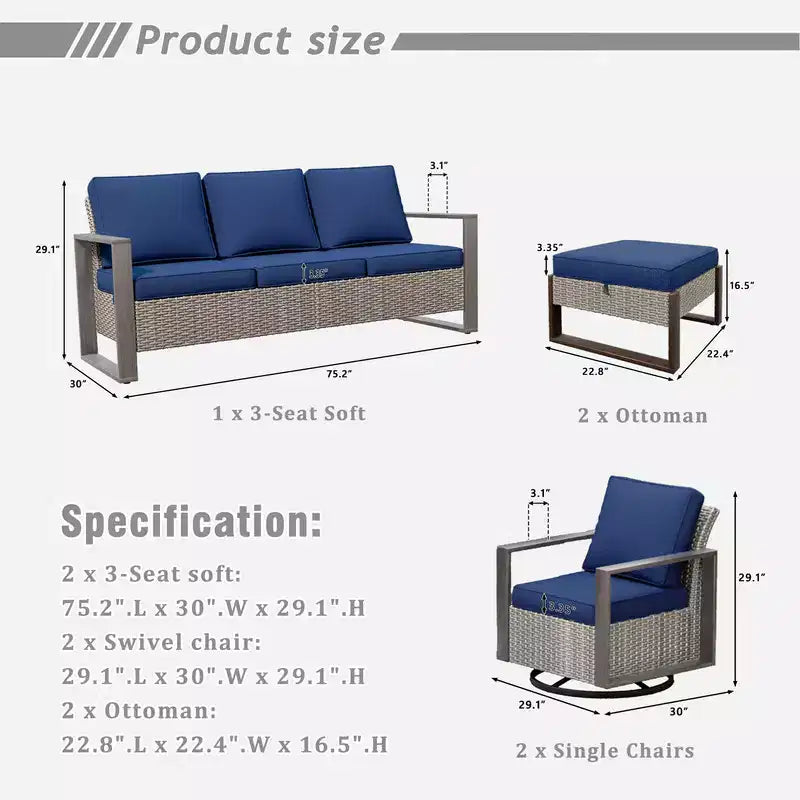 UPTIOT 6-Piece Outdoor Patio Conversation Set