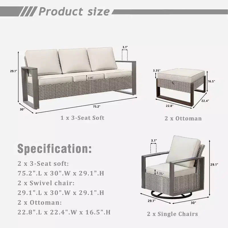 UPTIOT 6-Piece Outdoor Patio Conversation Set